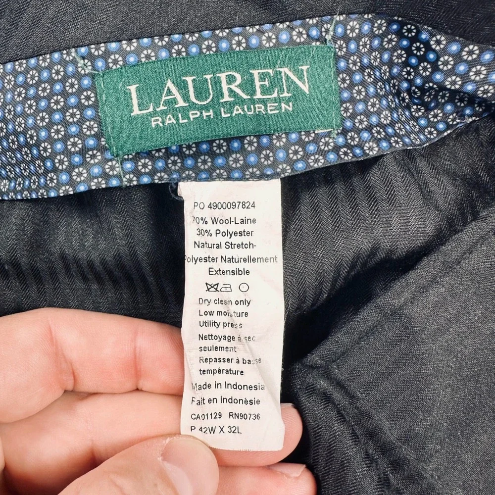 Lauren Ralph Lauren 2 Piece Suit 48L 42x32 Navy Blue Wool Blend Pleated Pant
